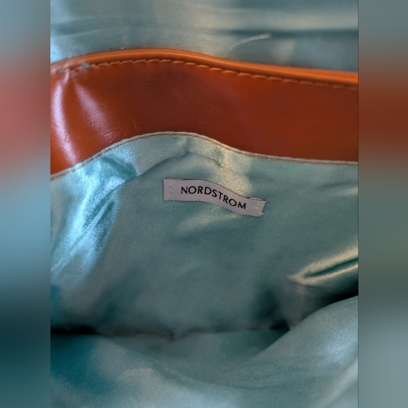 Vintage Nordstrom Faux Leather Envelope Clutch Purse Bag Cosmetic Camel Brown - Picture 5 of 5